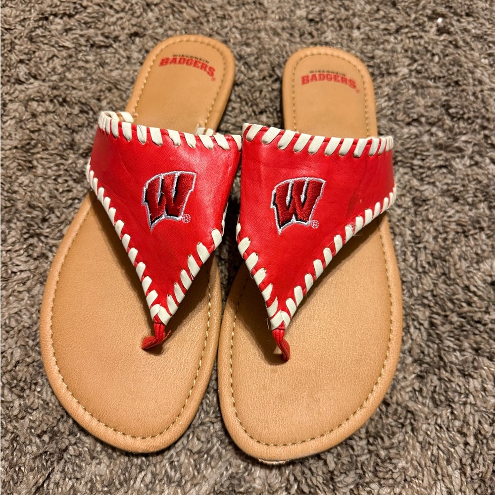 Red and Tan Wisconsin Badgers Sandals